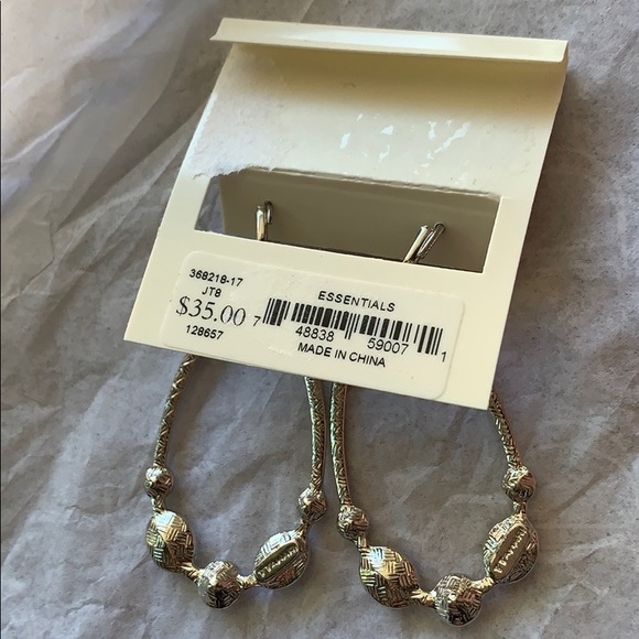 Tahari silver /crystal drop hoop earrings - Picture 2 of 2